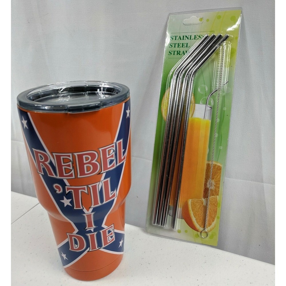 Rebel Til I Die 30oz Stainless Steel Tumbler with Reusable Straws Set Orange